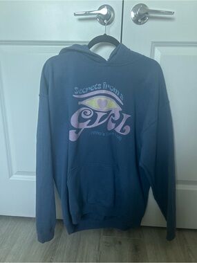 Blue Graphic Hoodie with 'Secrets From a Girl' Eye Design